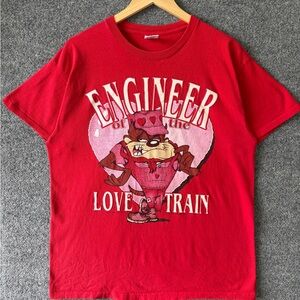 Vintage Taz Love Train T Shirt 90s Red Large Valentine Tasmanian Devil